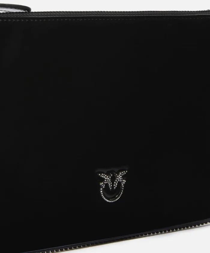 Women Crossbody Bags Pinko Glossy Handbag With Rhinestones And Shoulder Strap Limo Black Block Colour Women Crossbody Bags Pinko Glossy Handbag With Rhinestones And Shoulder Strap Limo Black Block Colour