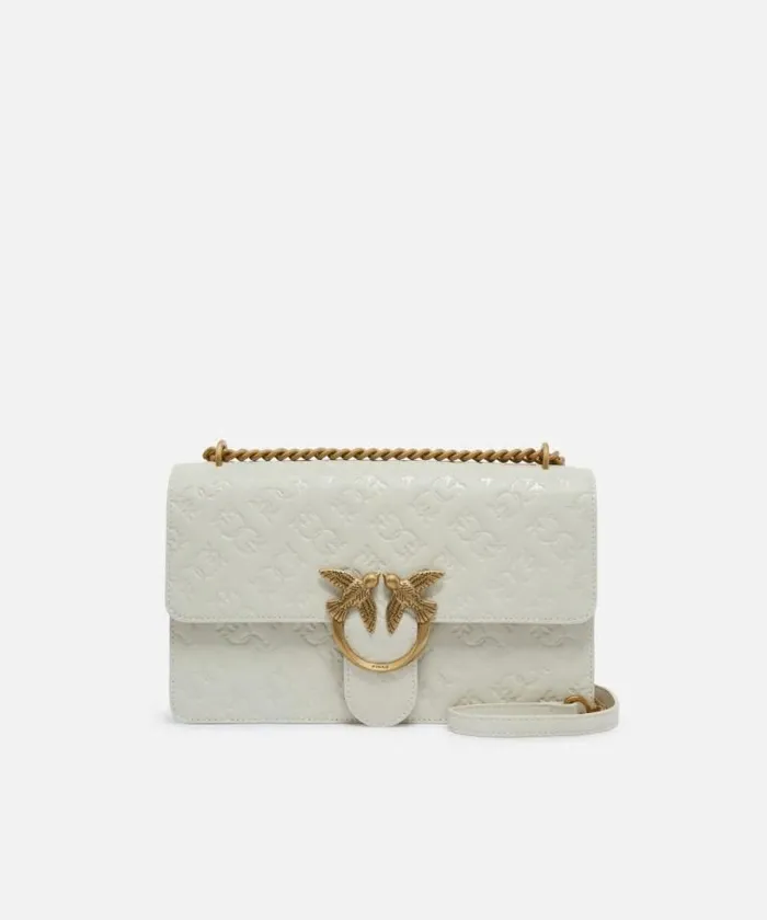 Women Crossbody Bags Pinko Love Bag Leather Crossbody Bag With Logo Whitewhiteantique Gold Women Crossbody Bags Pinko Love Bag Leather Crossbody Bag With Logo Whitewhiteantique Gold