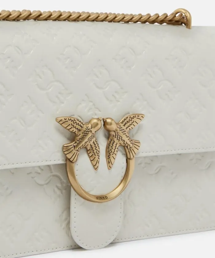Women Crossbody Bags Pinko Love Bag Leather Crossbody Bag With Logo Whitewhiteantique Gold Women Crossbody Bags Pinko Love Bag Leather Crossbody Bag With Logo Whitewhiteantique Gold