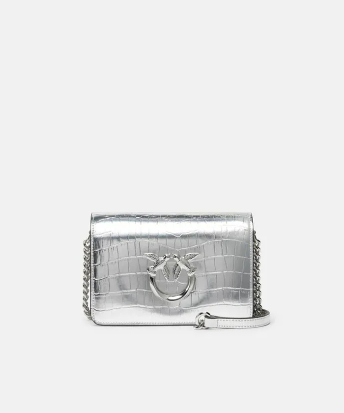 Women Crossbody Bags Pinko Mini Love Bag Click Bag In Metallic Crocodileprint Leather Silvershiny Nickel Women Crossbody Bags Pinko Mini Love Bag Click Bag In Metallic Crocodileprint Leather Silvershiny Nickel