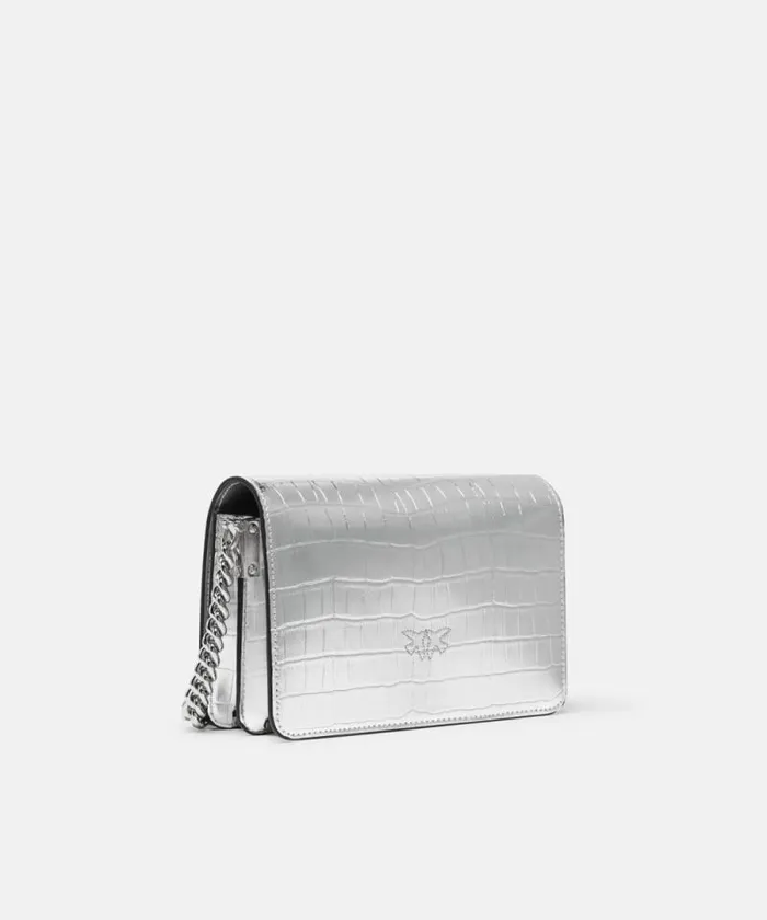 Women Crossbody Bags Pinko Mini Love Bag Click Bag In Metallic Crocodileprint Leather Silvershiny Nickel Women Crossbody Bags Pinko Mini Love Bag Click Bag In Metallic Crocodileprint Leather Silvershiny Nickel