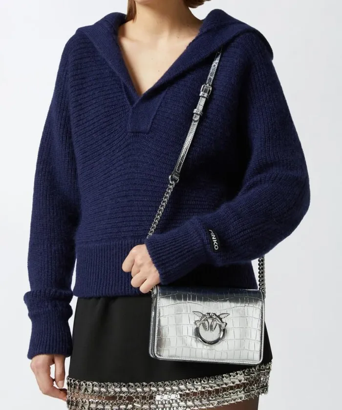 Women Crossbody Bags Pinko Mini Love Bag Click Bag In Metallic Crocodileprint Leather Silvershiny Nickel Women Crossbody Bags Pinko Mini Love Bag Click Bag In Metallic Crocodileprint Leather Silvershiny Nickel