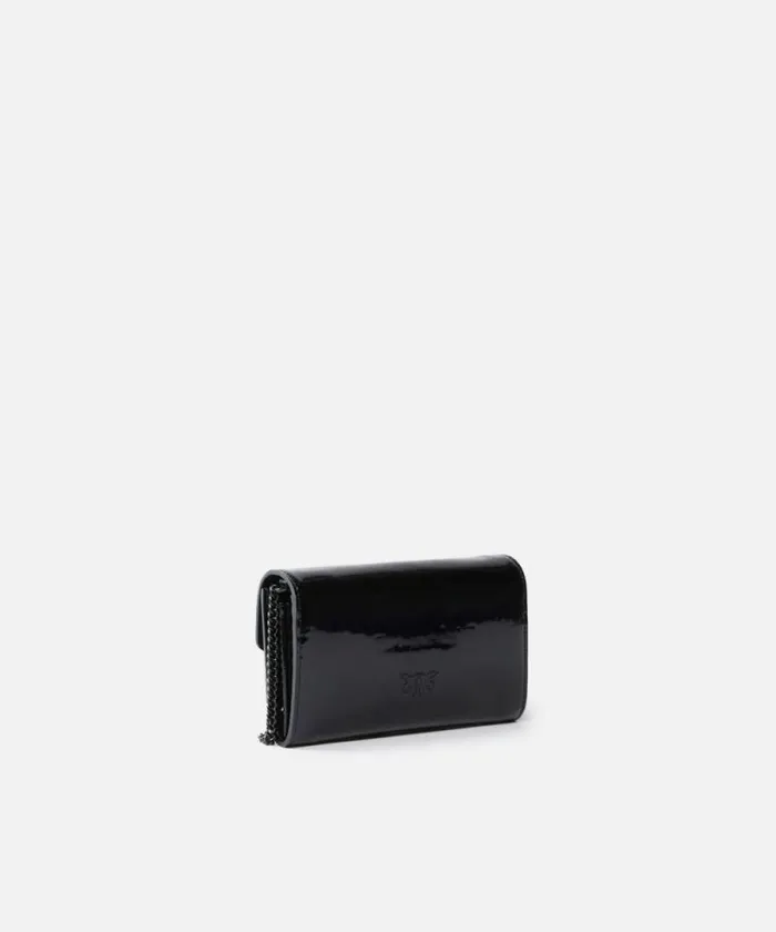 Women Crossbody Bags Pinko Patent Leather Bird Buckle Wallet With Shoulder Strap Limo Black Block Colour Women Crossbody Bags Pinko Patent Leather Bird Buckle Wallet With Shoulder Strap Limo Black Block Colour
