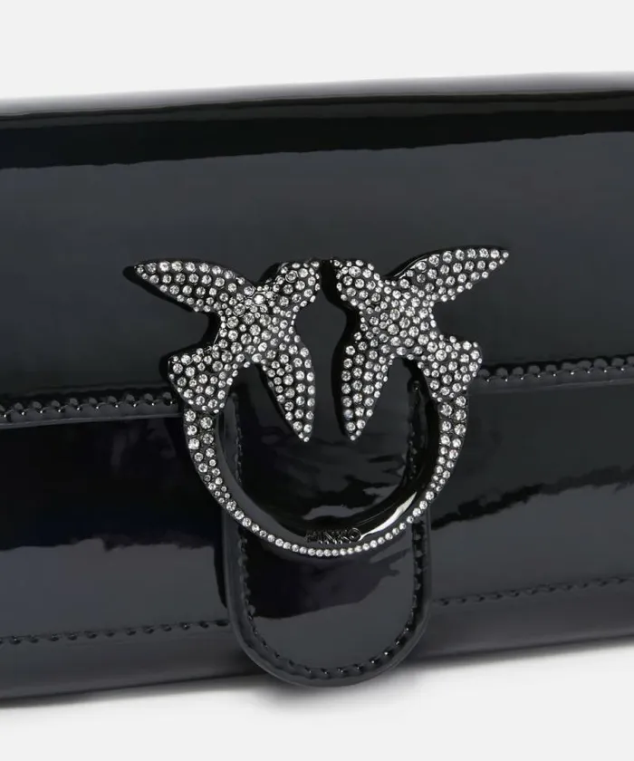 Women Crossbody Bags Pinko Patent Leather Bird Buckle Wallet With Shoulder Strap Limo Black Block Colour Women Crossbody Bags Pinko Patent Leather Bird Buckle Wallet With Shoulder Strap Limo Black Block Colour