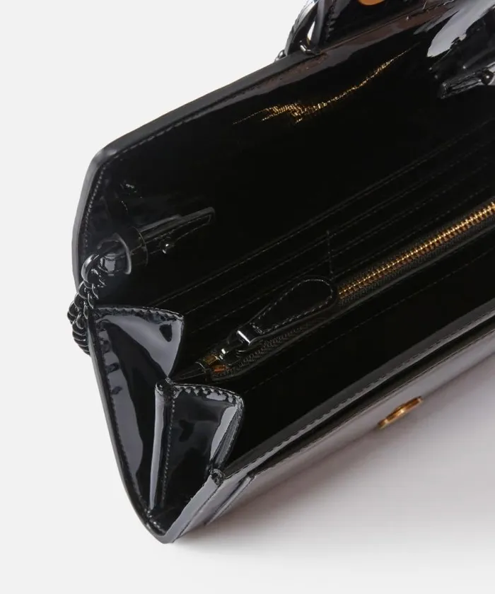 Women Crossbody Bags Pinko Patent Leather Bird Buckle Wallet With Shoulder Strap Limo Black Block Colour Women Crossbody Bags Pinko Patent Leather Bird Buckle Wallet With Shoulder Strap Limo Black Block Colour