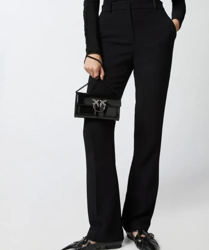 Women Crossbody Bags Pinko Patent Leather Bird Buckle Wallet With Shoulder Strap Limo Black Block Colour Women Crossbody Bags Pinko Patent Leather Bird Buckle Wallet With Shoulder Strap Limo Black Block Colour