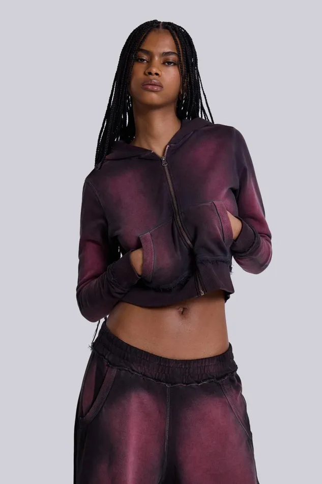 Women Deep Red Fade Mini Monster Hoodie Jaded London CoOrds