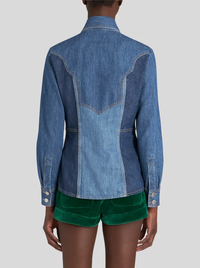 Women Denim Shirt With Embroidery Etro Shirts And Blouses