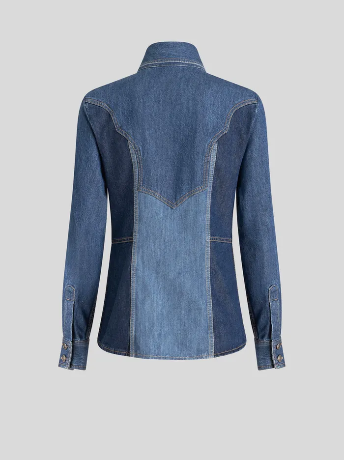 Women Denim Shirt With Embroidery Etro Shirts And Blouses