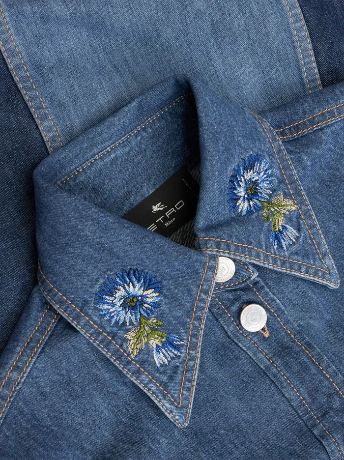 Women Denim Shirt With Embroidery Etro Shirts And Blouses