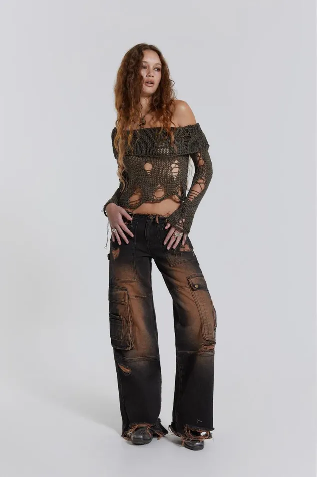Women Distressed Denim Cargo Jeans Jaded London Jeans