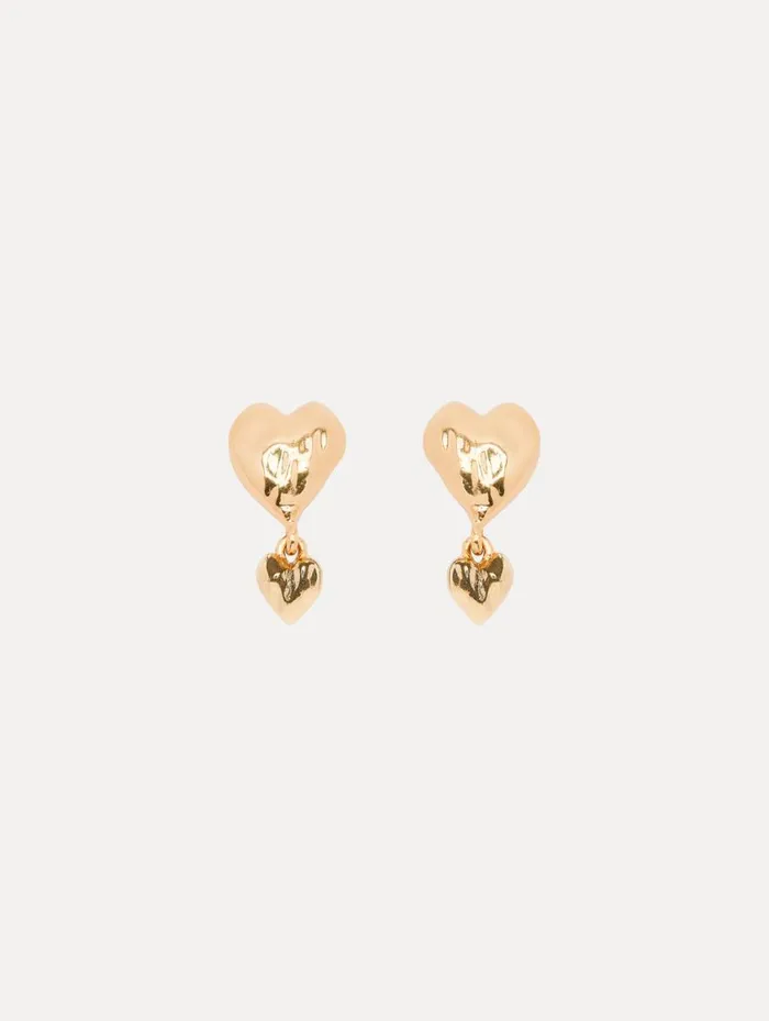 Women Double Heart Earrings Gold Oscar De La Renta Earrings