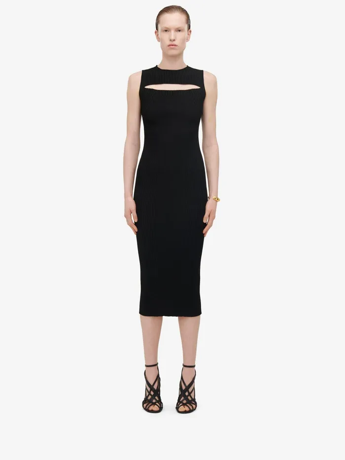 Women Dresses Alexander McQueen Slashed Knit Midi Dress Black