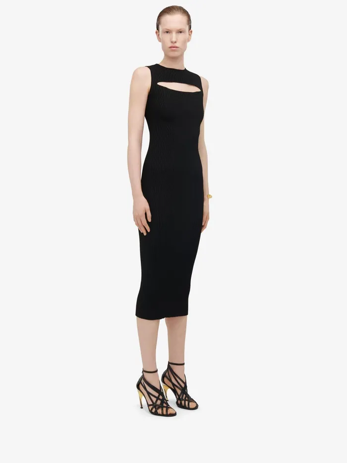 Women Dresses Alexander McQueen Slashed Knit Midi Dress Black