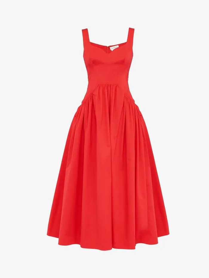 Women Dresses Alexander McQueen Sweetheart Neckline Midi Dress Lust Red