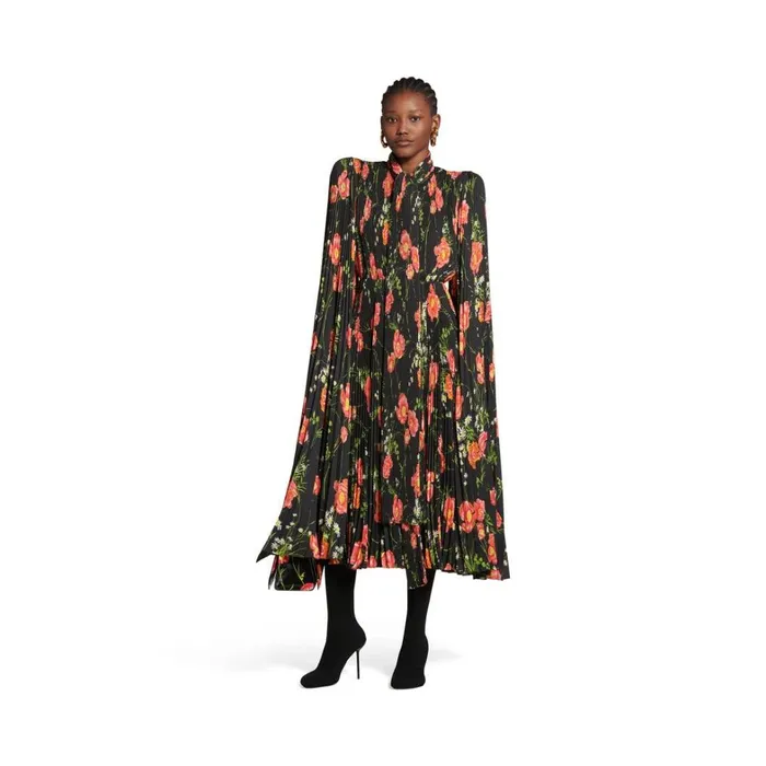 Women Dresses and Skirts Balenciaga Poppy Scarf Pleated Dress In Black