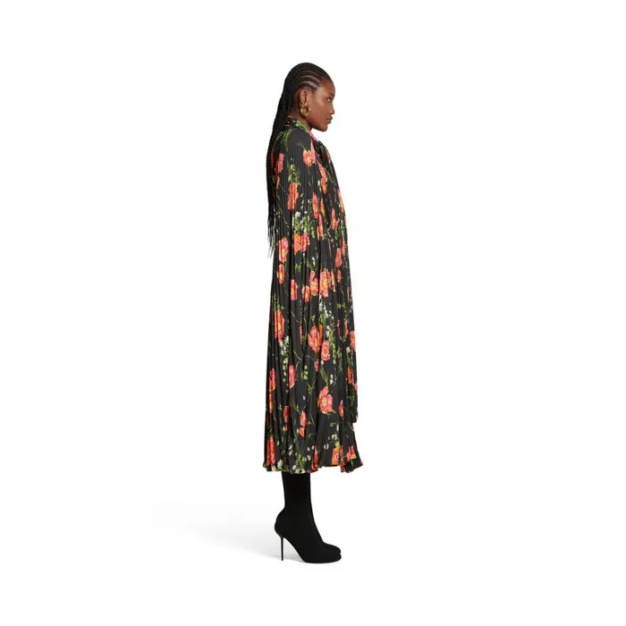 Women Dresses and Skirts Balenciaga Poppy Scarf Pleated Dress In Black