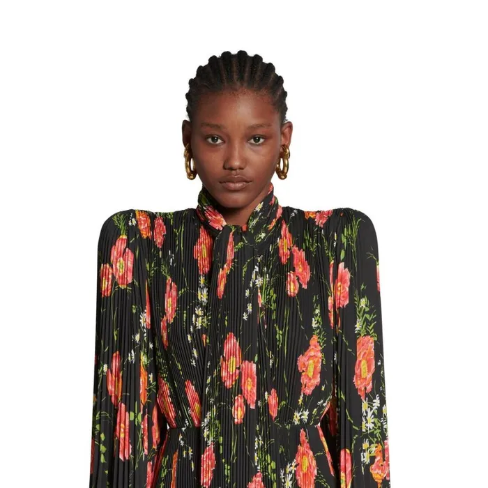 Women Dresses and Skirts Balenciaga Poppy Scarf Pleated Dress In Black