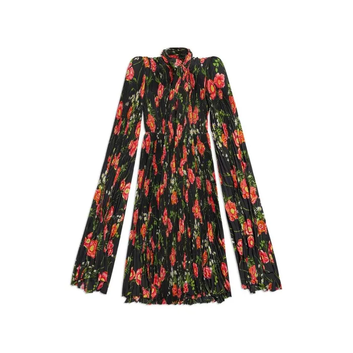 Women Dresses and Skirts Balenciaga Poppy Scarf Pleated Dress In Black