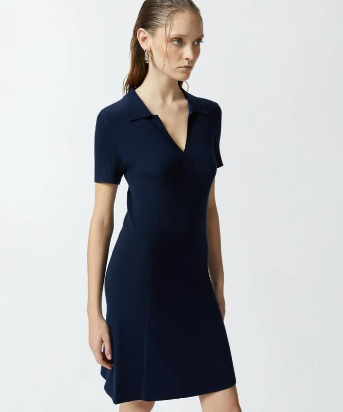 Women Dresses Pinko Compact Wool Knit Mini Dress Dark Navy Blue Women Dresses Pinko Compact Wool Knit Mini Dress Dark Navy Blue
