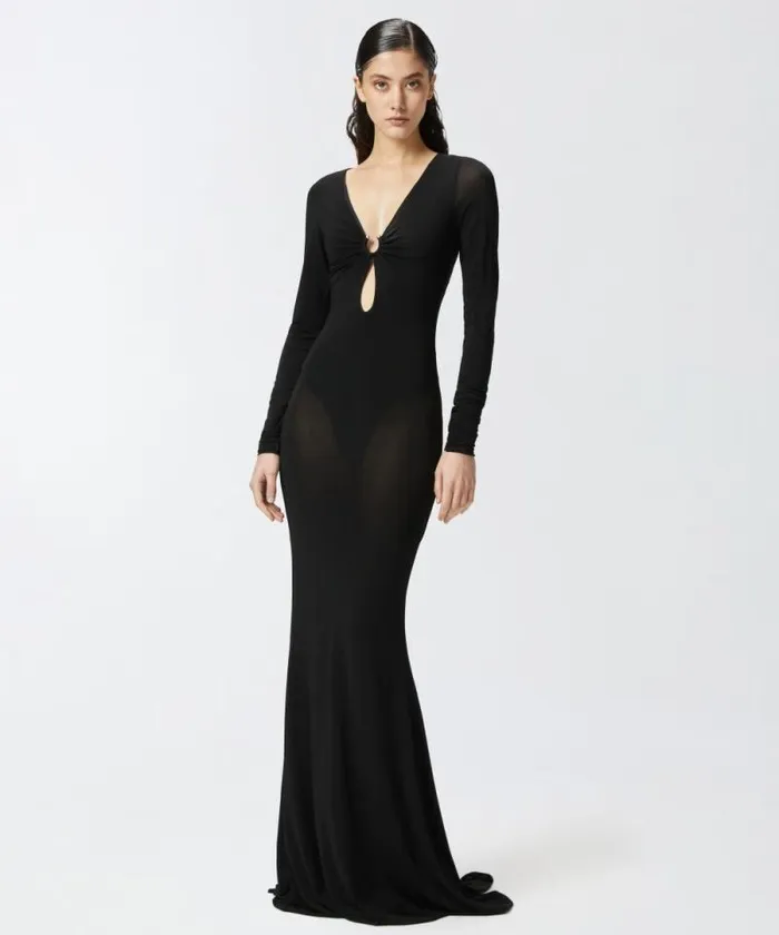 Women Dresses Pinko Elegant Dress With Semisheer Skirt And Train Limo Black Women Dresses Pinko Elegant Dress With Semisheer Skirt And Train Limo Black