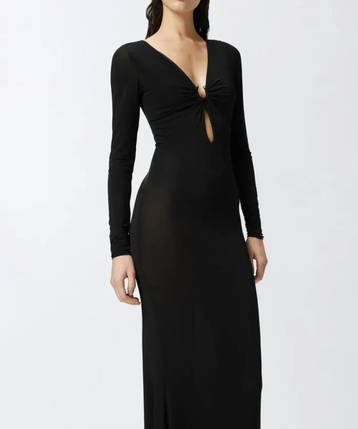 Women Dresses Pinko Elegant Dress With Semisheer Skirt And Train Limo Black Women Dresses Pinko Elegant Dress With Semisheer Skirt And Train Limo Black