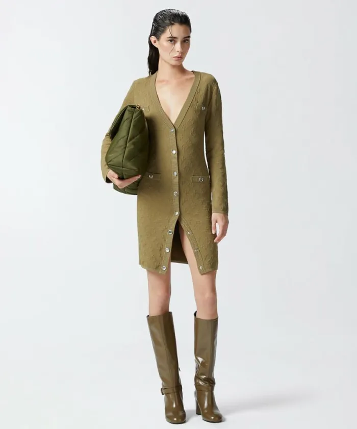 Women Dresses Pinko Jacquard Logo Knitted Cardigan Dress Frosted Green