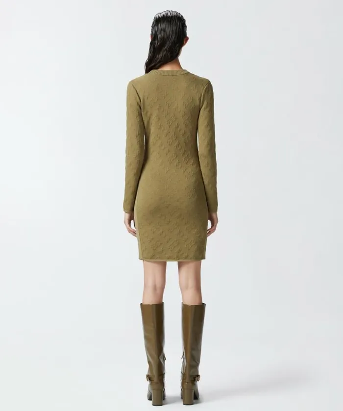 Women Dresses Pinko Jacquard Logo Knitted Cardigan Dress Frosted Green Women Dresses Pinko Jacquard Logo Knitted Cardigan Dress Frosted Green