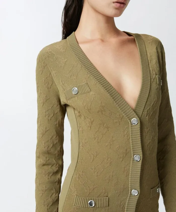 Women Dresses Pinko Jacquard Logo Knitted Cardigan Dress Frosted Green Women Dresses Pinko Jacquard Logo Knitted Cardigan Dress Frosted Green