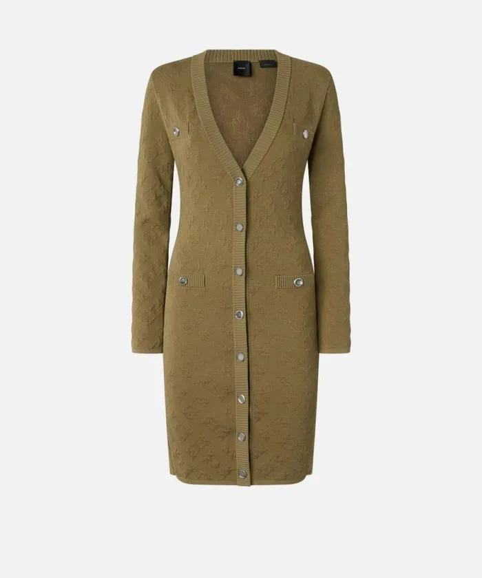 Women Dresses Pinko Jacquard Logo Knitted Cardigan Dress Frosted Green Women Dresses Pinko Jacquard Logo Knitted Cardigan Dress Frosted Green