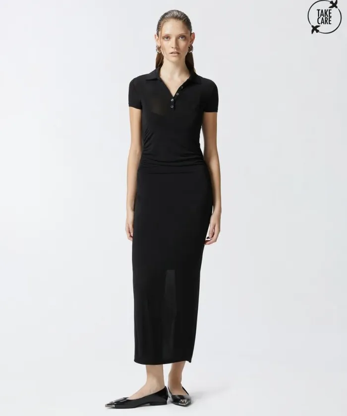 Women Dresses Pinko Long Polo Dress In Lightweight Jersey Limo Black