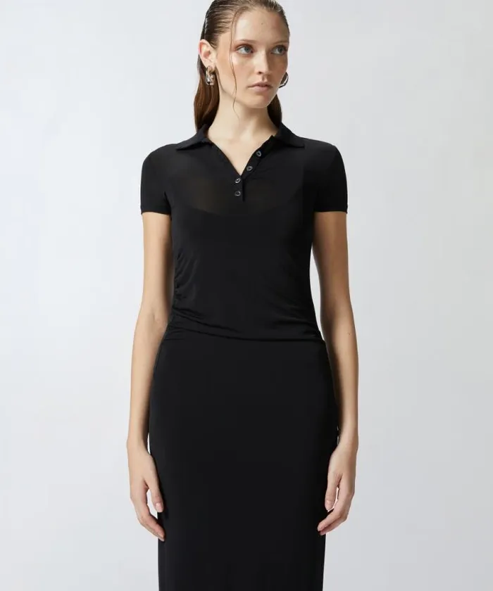 Women Dresses Pinko Long Polo Dress In Lightweight Jersey Limo Black Women Dresses Pinko Long Polo Dress In Lightweight Jersey Limo Black
