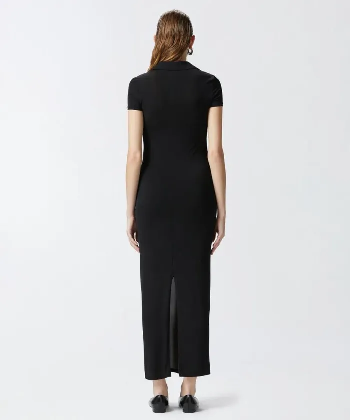 Women Dresses Pinko Long Polo Dress In Lightweight Jersey Limo Black Women Dresses Pinko Long Polo Dress In Lightweight Jersey Limo Black