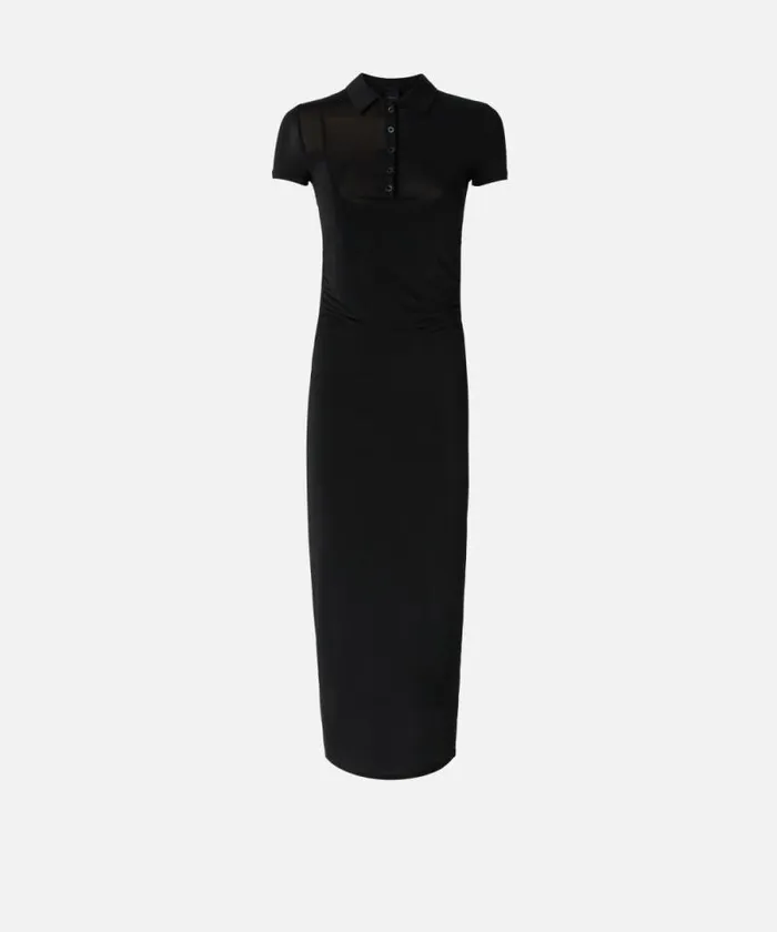 Women Dresses Pinko Long Polo Dress In Lightweight Jersey Limo Black Women Dresses Pinko Long Polo Dress In Lightweight Jersey Limo Black