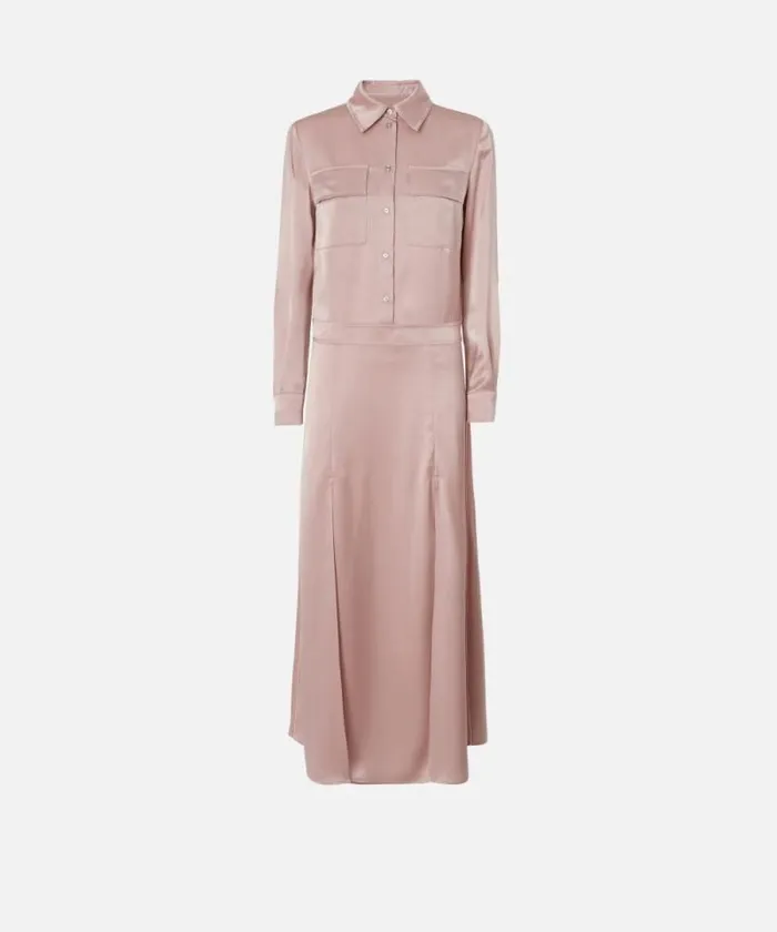 Women Dresses Pinko Long Satin Shirt Dress Zephyr Pink