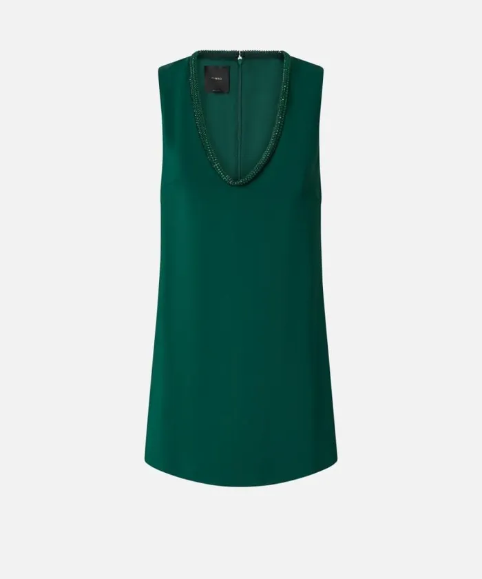 Women Dresses Pinko Mini Dress With Jewel Neck Dark Bottle Green