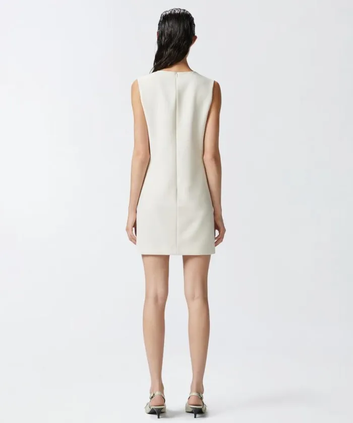 Women Dresses Pinko Short Sleeveless Dress With Front Flaps Fog Beige Women Dresses Pinko Short Sleeveless Dress With Front Flaps Fog Beige