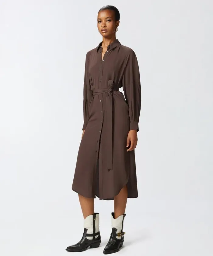 Women Dresses Pinko Silkblend Midi Shirt Dress Brownafrica Earth Women Dresses Pinko Silkblend Midi Shirt Dress Brownafrica Earth