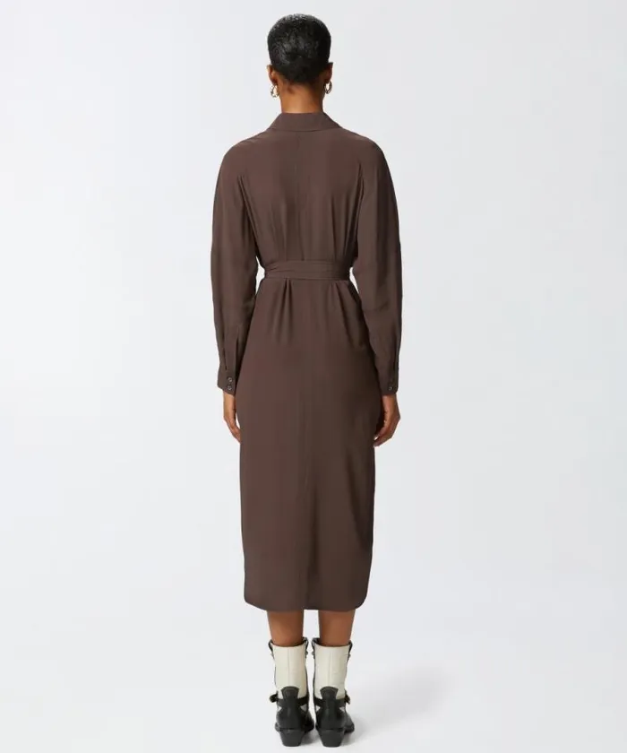 Women Dresses Pinko Silkblend Midi Shirt Dress Brownafrica Earth Women Dresses Pinko Silkblend Midi Shirt Dress Brownafrica Earth
