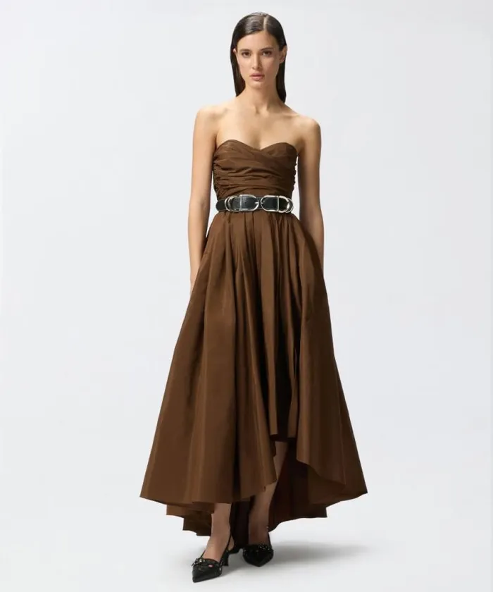 Women Dresses Pinko Specialoccasion Taffeta Dress With Sweetheart Neckline Dark Earth