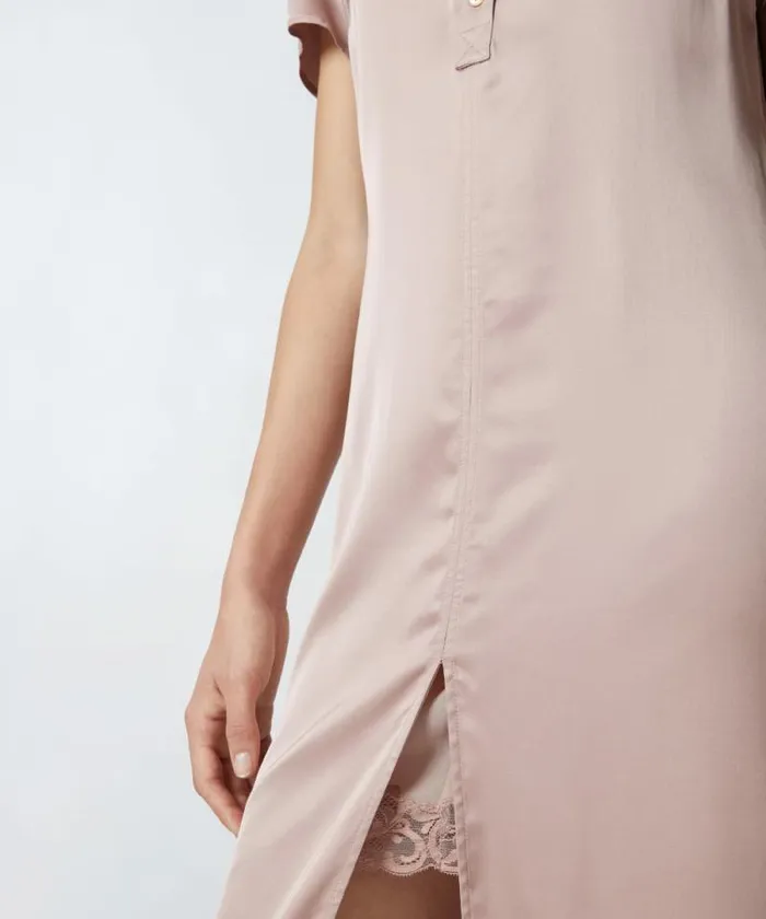 Women Dresses Pinko Washed Satin Midi Polo Dress Zephyr Pink Women Dresses Pinko Washed Satin Midi Polo Dress Zephyr Pink
