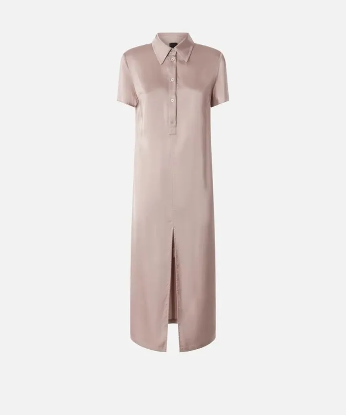 Women Dresses Pinko Washed Satin Midi Polo Dress Zephyr Pink Women Dresses Pinko Washed Satin Midi Polo Dress Zephyr Pink
