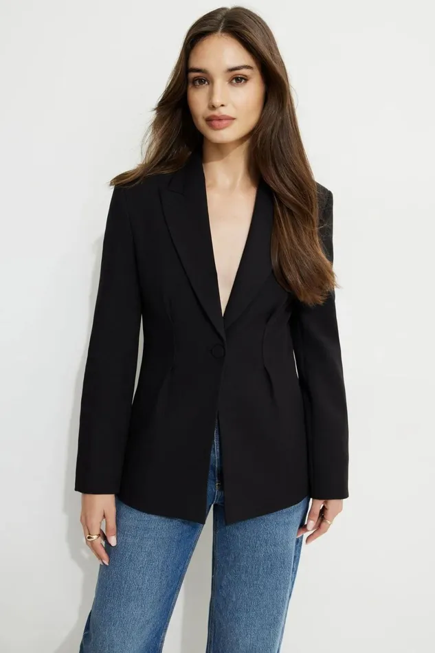 Women Dynamite Blazers and Vests Single Button Fitted Blazer Black