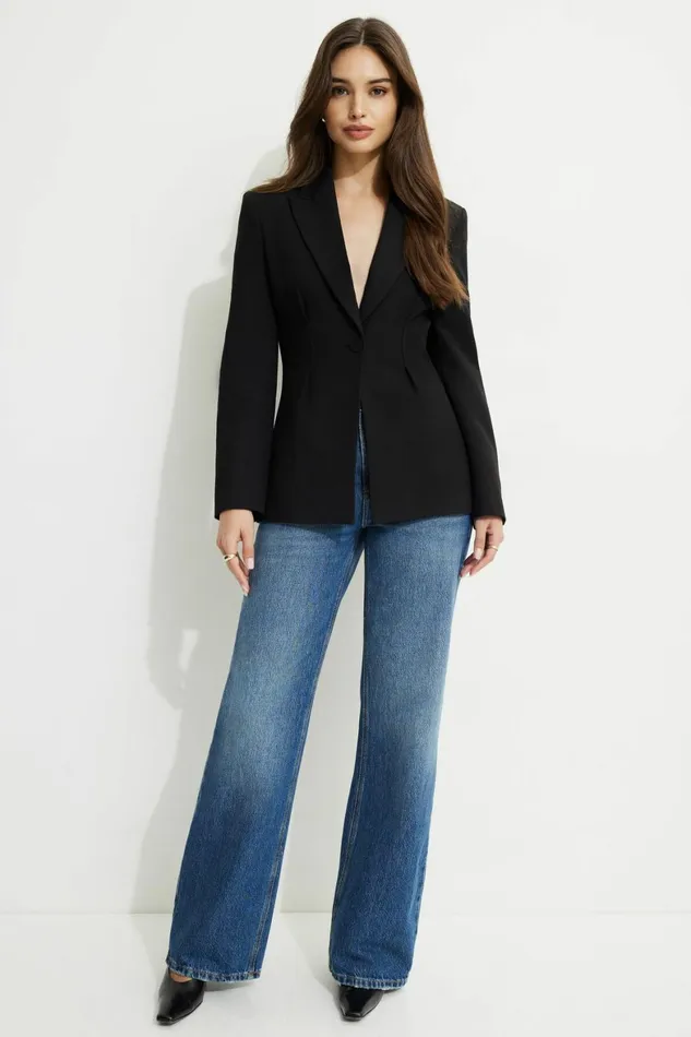 Women Dynamite Blazers and Vests Single Button Fitted Blazer Black