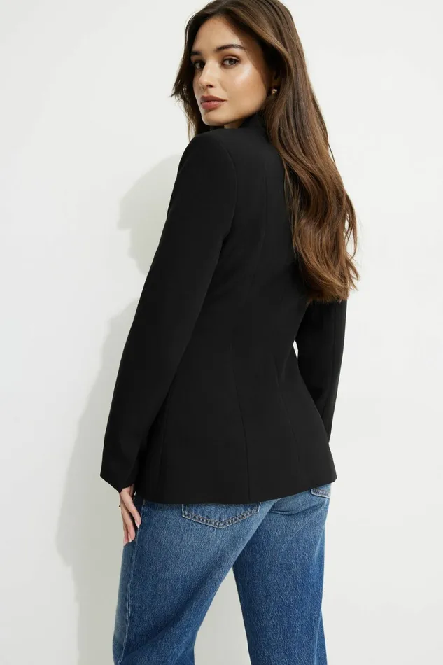 Women Dynamite Blazers and Vests Single Button Fitted Blazer Black