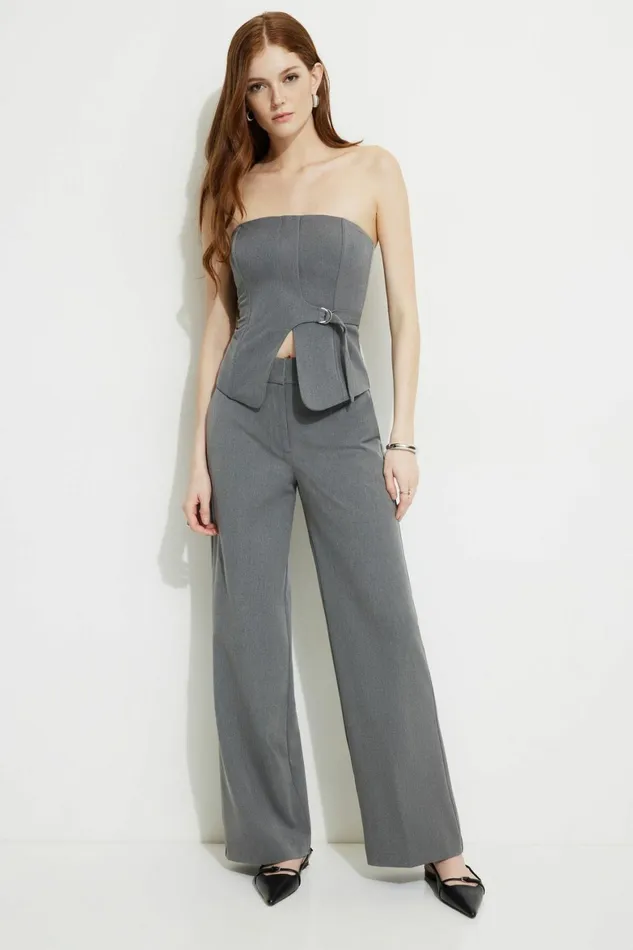 Women Dynamite Blouses and Tops Buckle Tube Top Gray