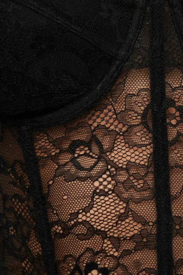 Women Dynamite Blouses and Tops Sheer Lace Corset Top BLACK