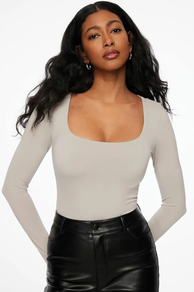 Women Dynamite Bodysuits Maren Sculpt Square Neck Bodysuit Gray