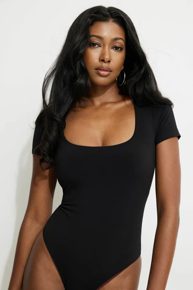 Women Dynamite Bodysuits Sculpt Scoop Neck Bodysuit Black