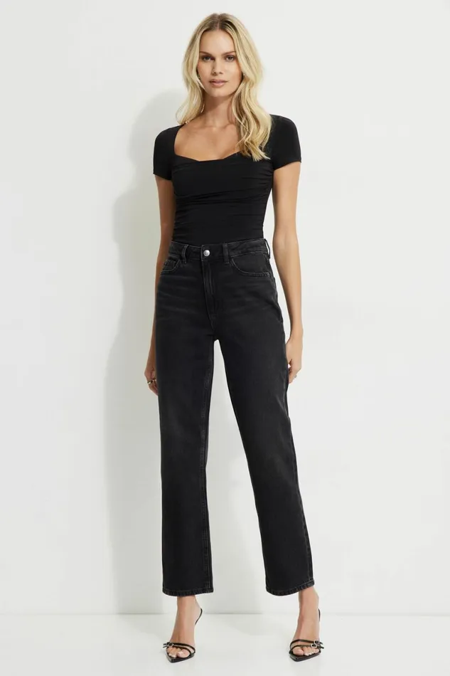 Women Dynamite Bodysuits Shirred Sweetheart Bodysuit BLACK